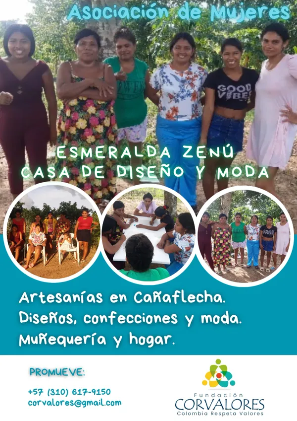 Afiche de la Asociación de Mujeres Esmeralda Zenú, casa de diseño y moda