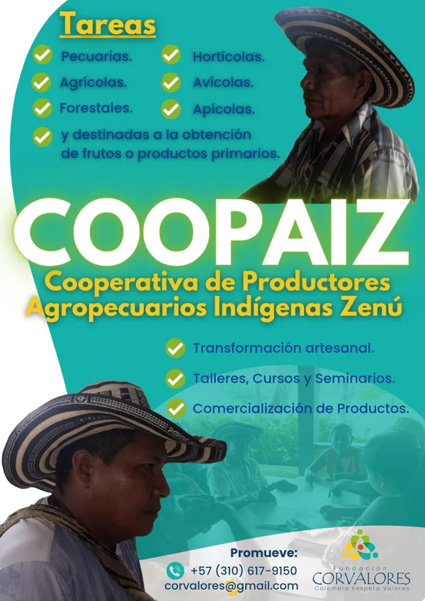 Afiche de COOPAIZ, Cooperativa de Productores Agropecuarios Indígenas Zenú